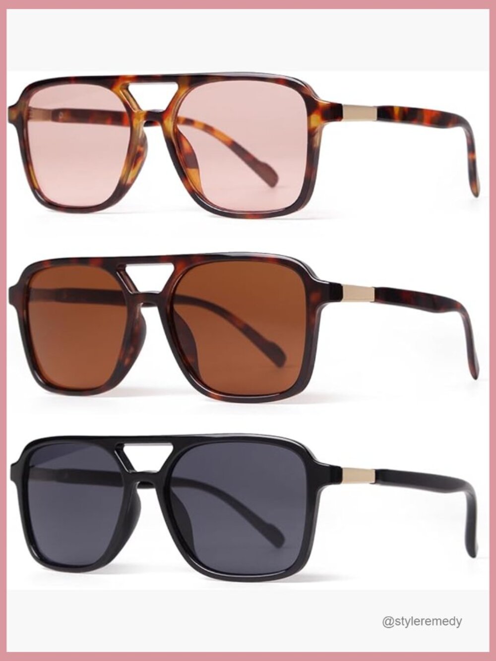 Retro Aviator Sunglasses with Plastic Frames and UV400 Protection